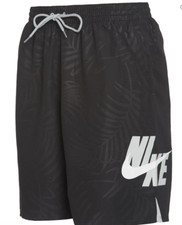 NWT Nike Mens Large Palm Print Vital Volley Swim Shorts Trunks Black Pockets 58