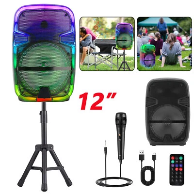 Rechargeable 12" Bluetooth Speaker MPX-12SM QFX USB/SD/FM/AUX+Mic & Stand Party
