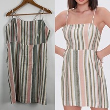 New Forever 21 Plus 3XL Striped Mini Cami Dress Linen Blend Pockets