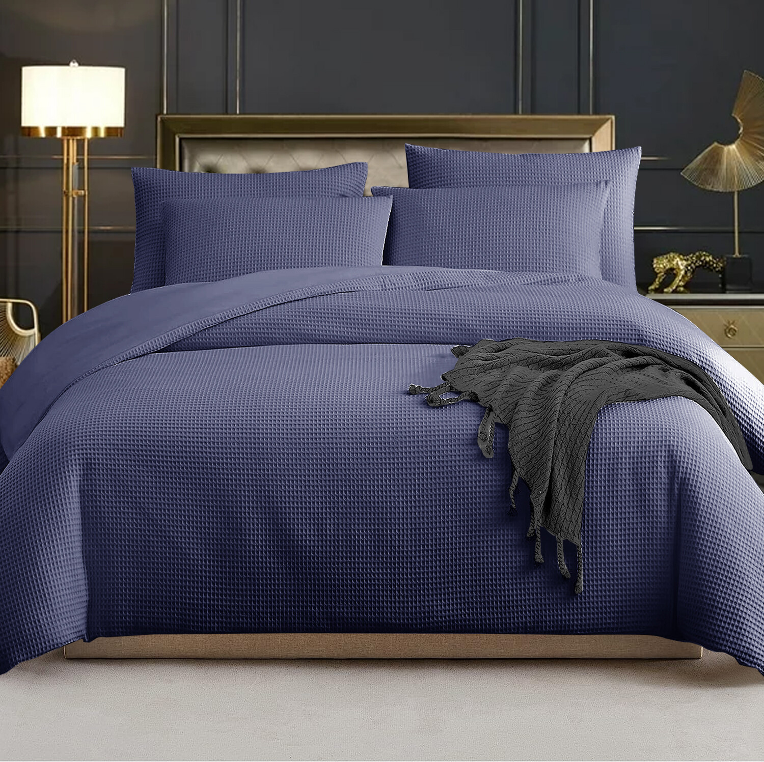 100 Waffle Duvet Cover Quilt Cotton Bed Set Single Double King Size