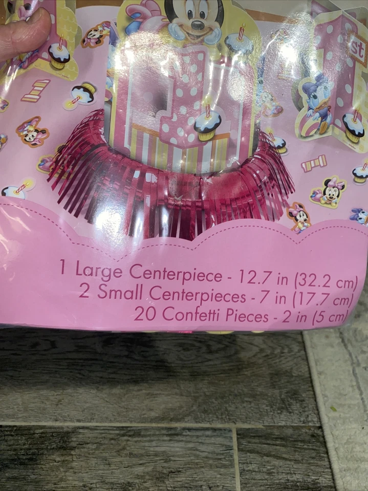 Minnie's 1st Minnie Mouse Party Table Decorating Kit Centerpiece 3 Piece Pink - Image 3 of 3