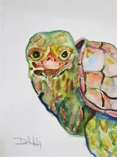 turtle by Delilah animal 12x9 watercolor painting art