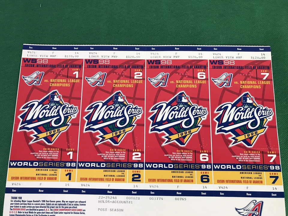 1998 PHANTOM Anaheim Angels AL Championship  World Series Unused Tickets Sheet - Image 4 of 4