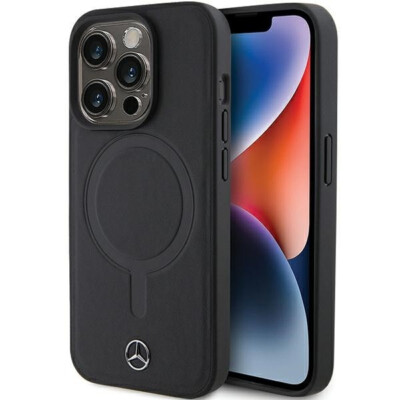 Cover Case iPhone 15 Pro Mercedes MagSafe Compatible Genuine Leather Black