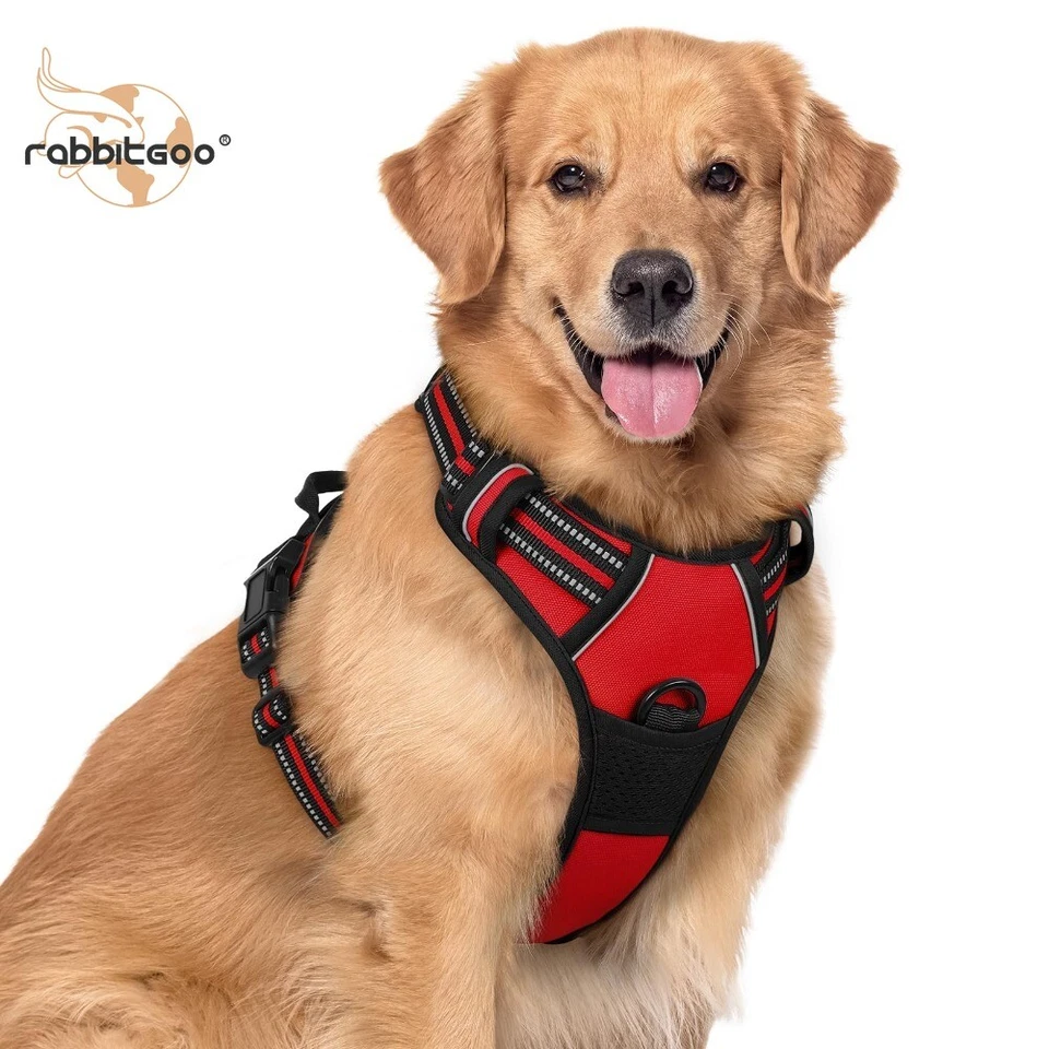 rabbitgoo Dog Harness No-Pull Adjustable Reflective Breathable Mesh Vest Red