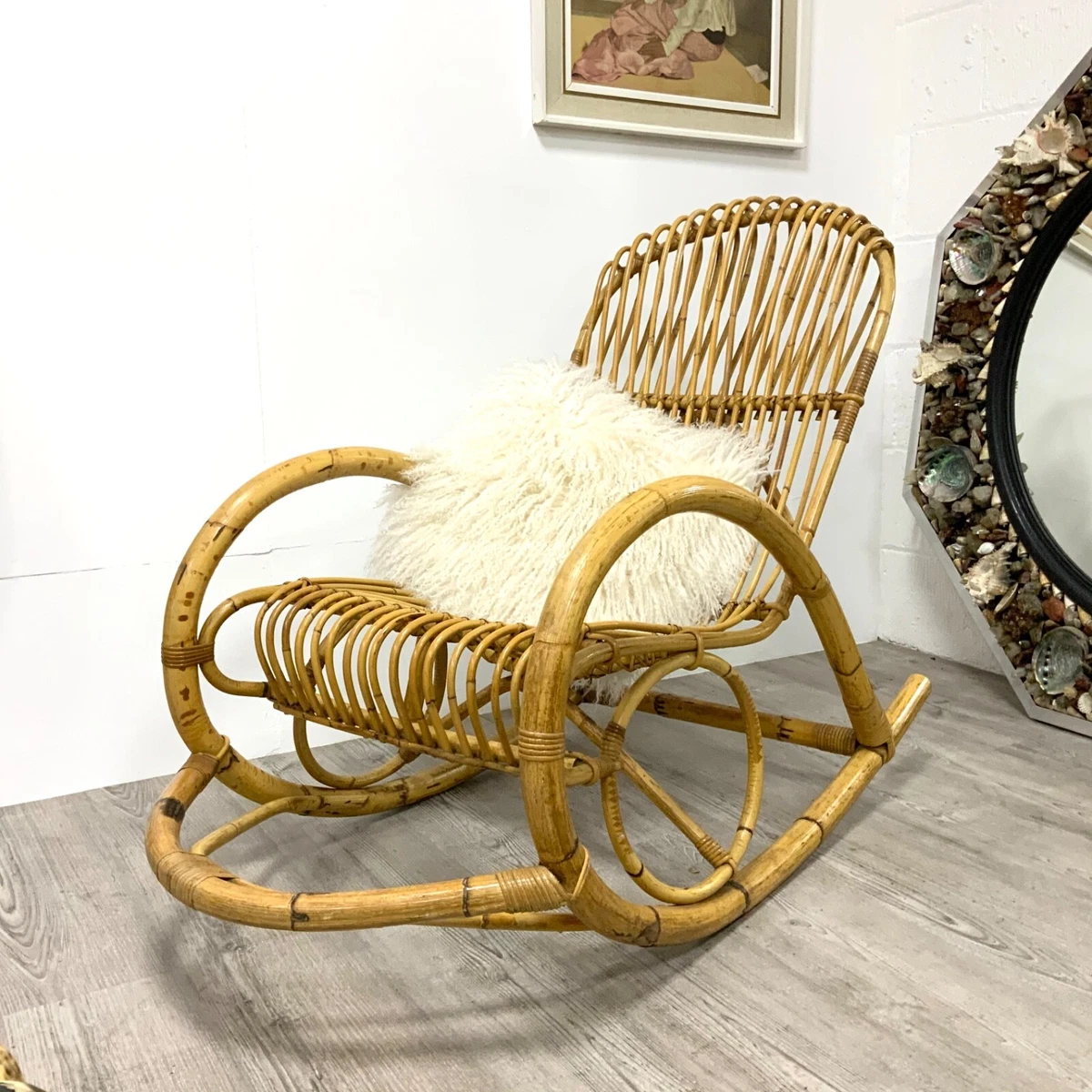 Bamboo Wicker Rocking chair By Dirk Van Sliedregt for Rohe Noordwolde 70s