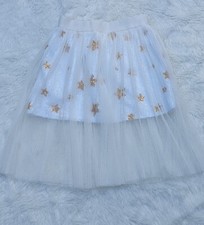 Doe a Dear Girls sz 6 Ballerina Style Gold  White Tulle Sparkle Star Skirt
