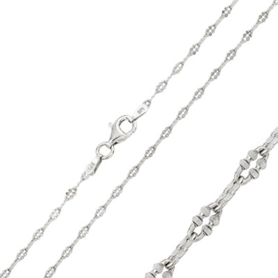 Sterling Silver Rhodium Finish Diamond Cut 2mm Oval Link Chain Necklace