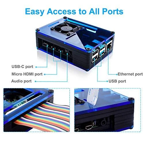 Funda Raspberry Pi 4 con Ventilador Refrigeración Pi 4 Estuche con 4 Piezas Disipadores de Calor de Aluminio... Foto 2 de 4