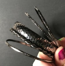Women's Fashion Bracelets-Bangles-Dark Gray Metals-Set of 5-Stackable-Fun-Cute