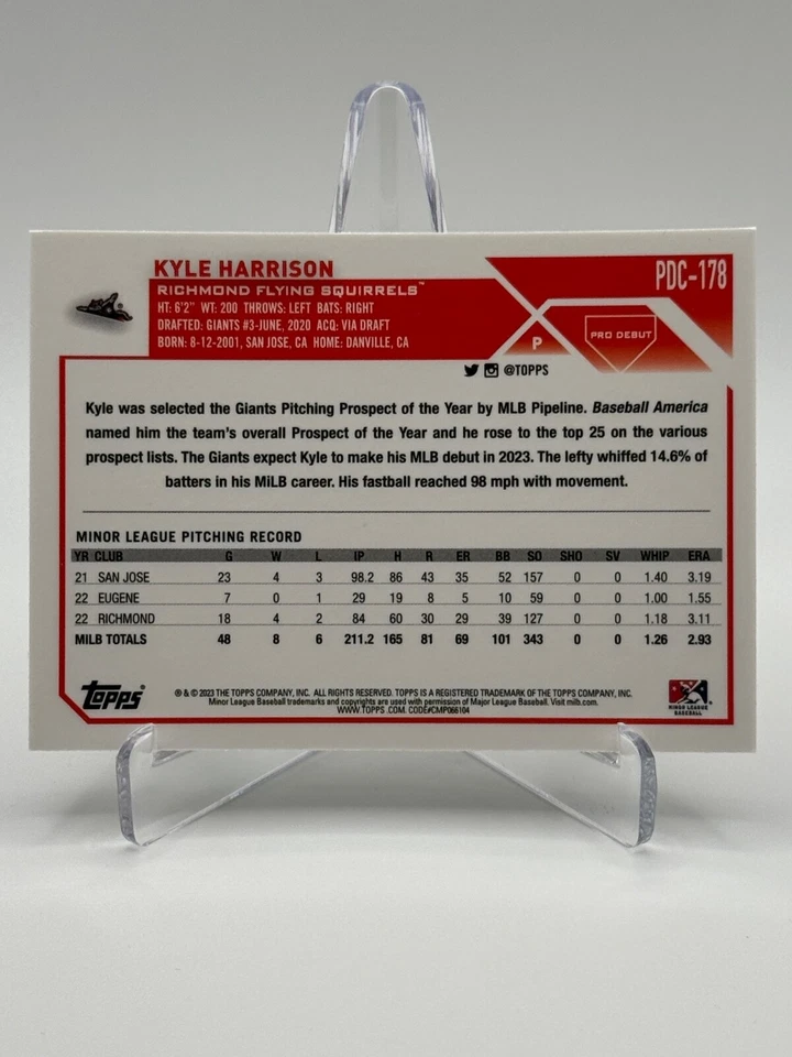 2023 Topps Pro Debut Chrome #PDC-178 KYLE HARRISON - Image 2 of 2