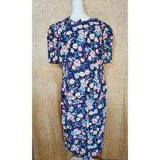 Periwinkle Vintage 80s/90s Navy Blue Floral Skirt Set Made In U.S.A. Size 12
