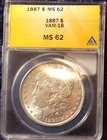 1887-P  MORGAN DOLLAR  *BRIGHT WHITE LUSTER*   MS-62   VAM-18  *DOUBLE MOTTO*