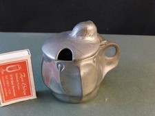 Senftopf mit Glaseinsatz Deckel Schnecke Hugo Leven Kayserzinn 4473 Jugendstil