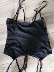 Vintage Ann Summers Black PVC Open Cupless Corset Basque Top Size 10-14