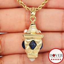Estate 4mm MOP Lapis Lazuli 3mm Pearl 18K Yellow Gold Lantern Pendant 3.5 GR NR