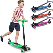 3 Wheel Kids Kick Scooter for Ages 3-12, Lean-to-Steer, Light-Up Wheels, 3-Level