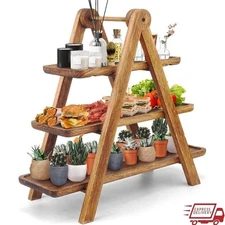 Rustic Wooden Tiered Serving Tray Appetizers Cheese Charcuterie Snacks Display