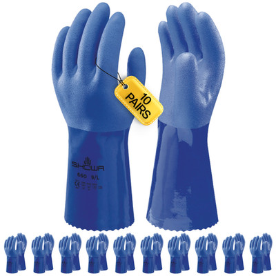 10 x Paar Showa 660 Chemikalienschutzhandschuhe Paar wasserdicht Grip PSA Showa