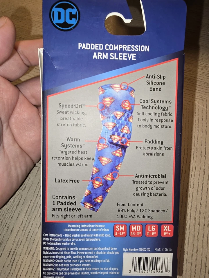 DC Comics Superman Sports Padded Compression Arm Sleeve Size Large Men - Image 4 of 4