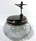 Vintage German Reuge Music Box Silver Plated Ballerina Cut Glass Dresser Jar