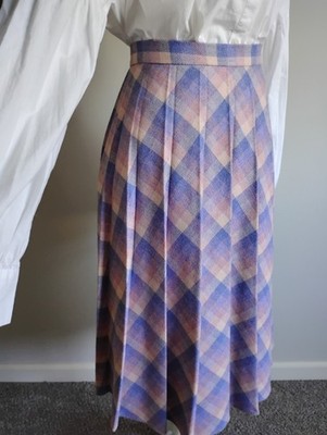 Russ Vintage 1980s Wool Blend Accordion Pleat Skirt Pink Lavender Plaid Size 16