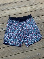 Lands End WOMENS 14 Quick Dry Pull On Swim Shorts Blue Floral Athleisure Modest