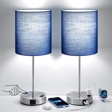 Blue Touch Lamps for Nightstand Set of 2 - Bedside Table Lamp for Bedroom