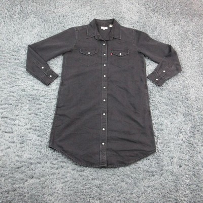 Levi's Shirt Dress Womens Medium Black Denim Western Snap Front Long Sleeve