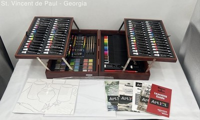 New Art 101 Art Drawing Set 145 Pieces Wood Case Box Paint Crayon Color Pencil