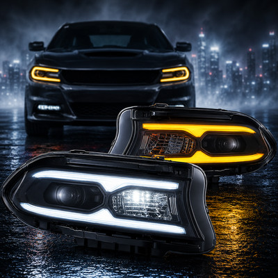 Headlights For 2015-2023 Dodge Charger  LED Projector Startup Animation Assembly