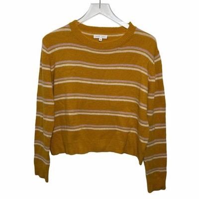 EMORY PARK Sweater Size Medium Amelia Cropped Pullover Stripes Mustard Yellow