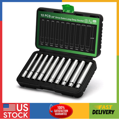10PCS 3/8'' Drive Extra Deep Metric Socket Set 8-17mm 6 Point, No Skipped Sizes