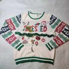 Christmas Ugly Sweater Youth White Unisex Size XL 15-17 