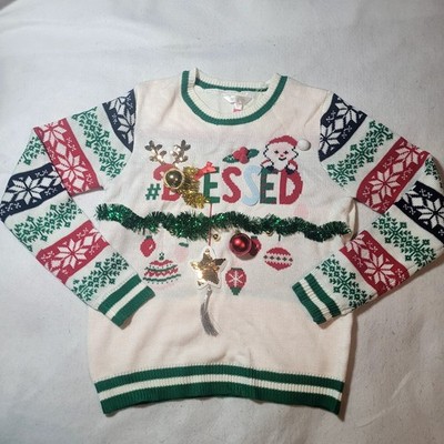 Christmas Ugly Sweater Youth White Unisex Size XL (15-17)