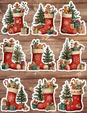 Christmas Stocking Vinyl Die Cut Stickers Set Scrapbooking Laptop Water Bottle