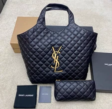 Yves Saint Laurent Icare Black Quilted Tote Bag with Pouch