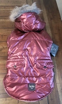 Nicole Miller Fleece Lined Faux Fur Trim Hood Dog Jacket MEDIUM Metallic Wine