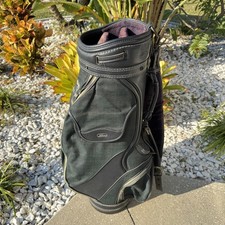 Vintage Callaway Golf Cart Carry Bag Green Black Leather Trim 6-Way Top Hood