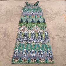 Dress Barn Maxi Dress Size 12 Green Blue Geometric Long Sleeveless Pullover