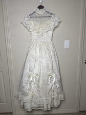 VTG Gunne Sax Wedding Dress Prairie Bows Ivory Lace Victorian Hoop Skirt Sz 5/S
