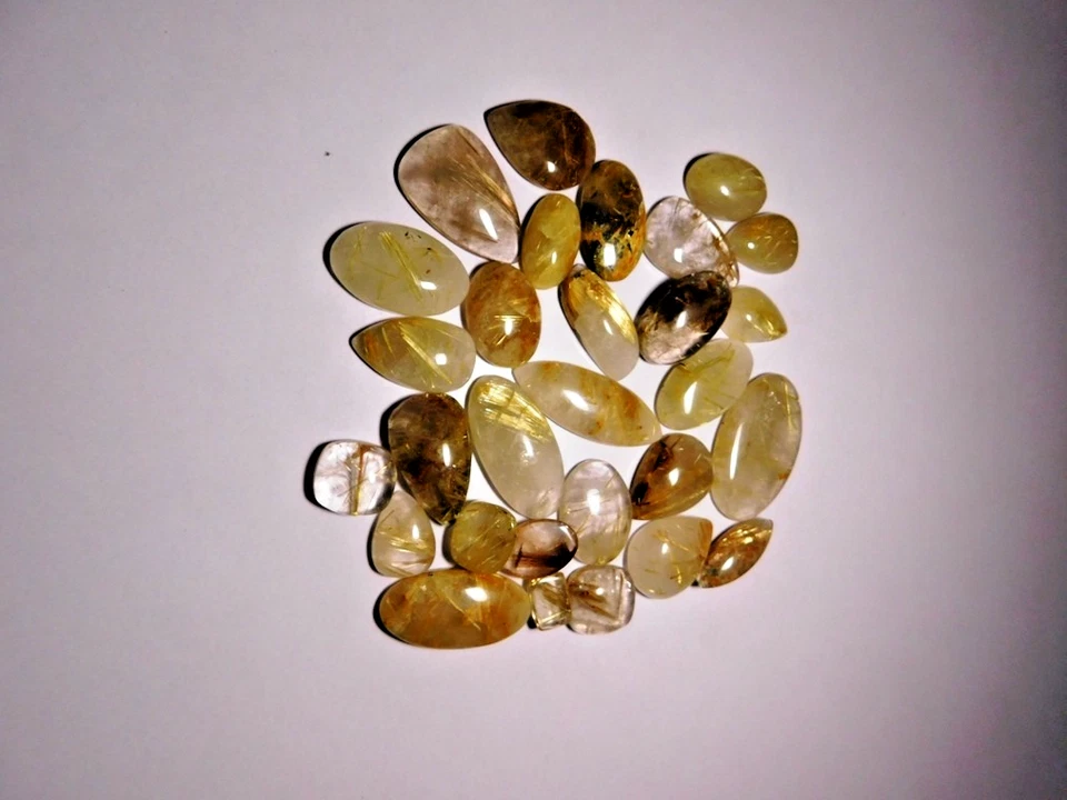 800 Cts-Natural  Golden Rutile Quartz cabochon loose gemstone mixed  sk-02 28pc - Image 3 of 4