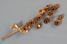 Vintage 1940's Vermeil Sterling Rhinestone Floral Spray Bouquet Brooch Pin 5"