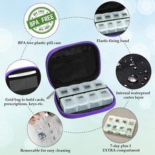 Weekly Travel Pill Organizer Pill Case for Purse with Removable 7 Day Pill Bo...