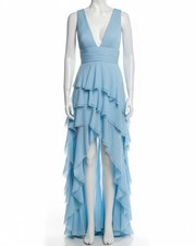 Alice + Olivia Women's Blue Asymmetric-Hem Plunge Neck Holly Dress Size 2