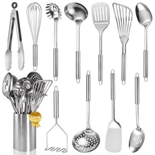 Stainless Steel Kitchen Utensils Set - 12pcs Cooking Utensils Set with Holder...