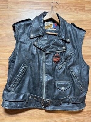 Vtg Schott Perfecto Black Leather Motorcycle Vest Size XL Zinc
