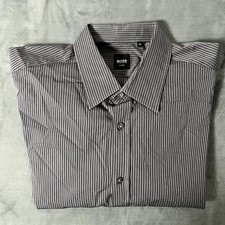 Boss Hugo Boss Shirt Men Size XL Stripes Long Sleeve Cotton Button Up