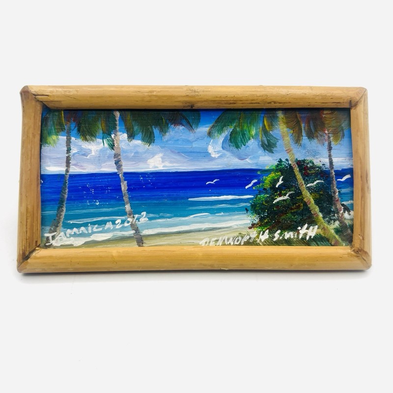 Beautiful Jamaica Beach Scene 2012 Artist Denworth Smith Mini Painting On Board