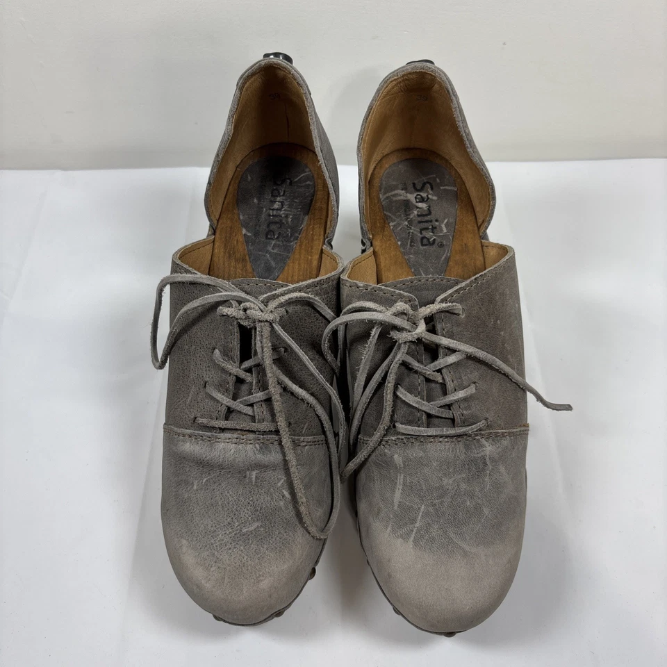 Sanita Womens Theodora Gray Leather Lace Up Studded Distressed Shoes Sz 39 Retro - Image 3 of 4